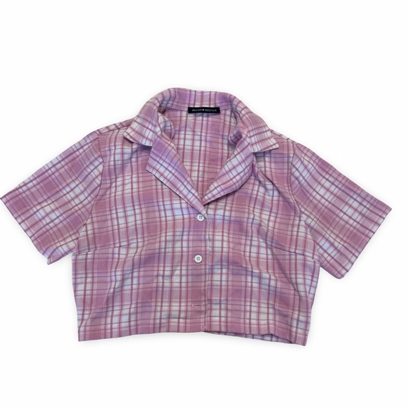 Brandy Melville Pink Checkered Top OS Button Down - Picture 1 of 6
